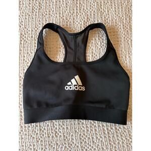 Adidas Black Racerback Sports Bra White Logo Essential Gym Workout XS